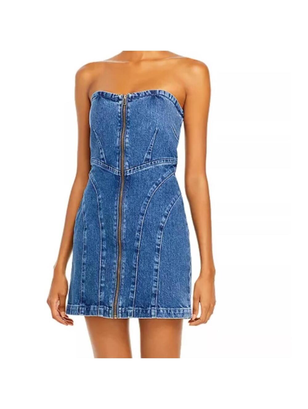 GRLFRND Isabella Strapless Denim Mini Dress in Out of Sight